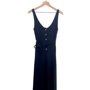 Urban Outfitters UO Corrine Cupro Navy Blue Cropped Wide Leg Button Jumpsuit